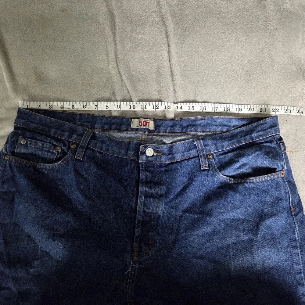 Levis 501 Jeans Mens 42X27 Blue Med Wash Straight Leg Denim Button Fly Red Tab